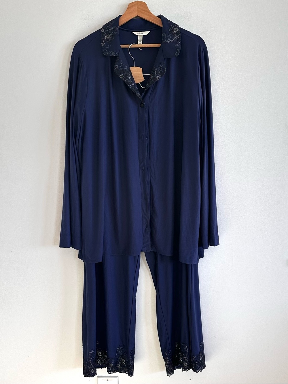 Soma Le Mysterious lace detail navy long sleeve pajama set XXL NWT